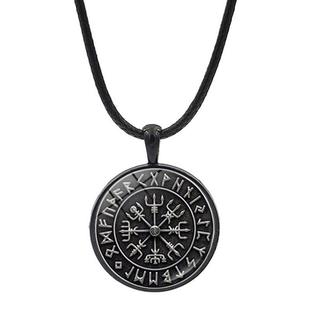 新款北欧维京海盗奥丁标志指南针时光宝石项链女跨境复古皮绳吊坠