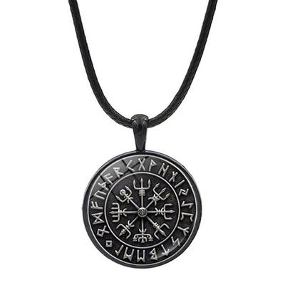新款北欧维京海盗奥丁标志指南针时光宝石项链女跨境复古皮绳吊坠