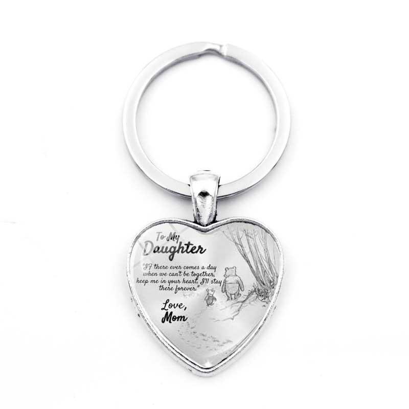 新款给女儿To My Daughter爱心钥匙扣跨境爆款桃心钥匙圈挂件配饰