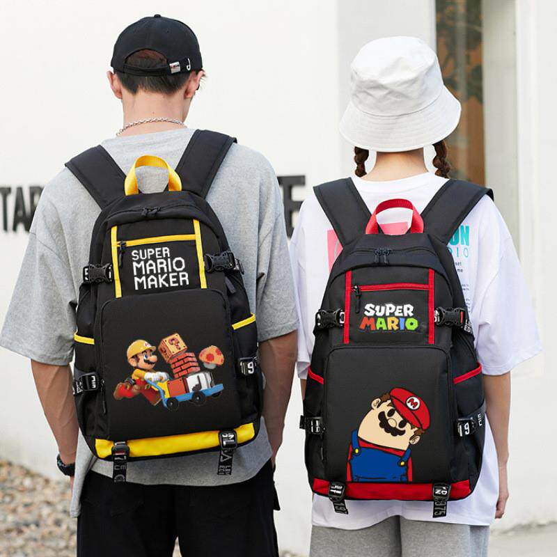 新款日系印花超级玛丽书包马里奥制造双肩背包大容量电脑包防水旅
