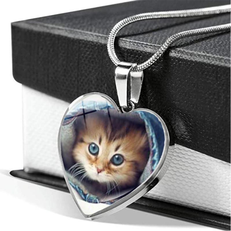 新款可爱动物猫爱心项链女简约百搭时光宝石桃心吊坠跨境蛇链毛衣