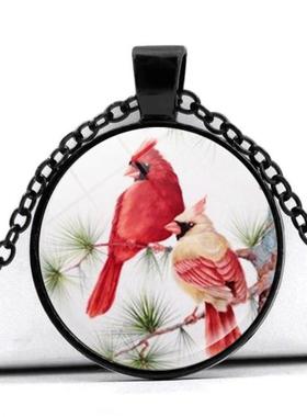 新款红衣主教鸟项链女百搭时光宝石合金吊坠时尚黑色毛衣链饰品批