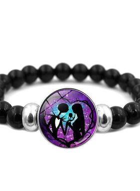 新款圣诞夜惊魂手链男女百搭黑色弹力串珠手环Jack and sally手饰