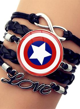 新款多层手工编织手链神奇女侠英雄美国队长蝙蝠侠时光宝石手环