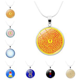 新款楞严咒六字真言时光宝石项链男女百搭欧美银色锁骨链吊坠饰品