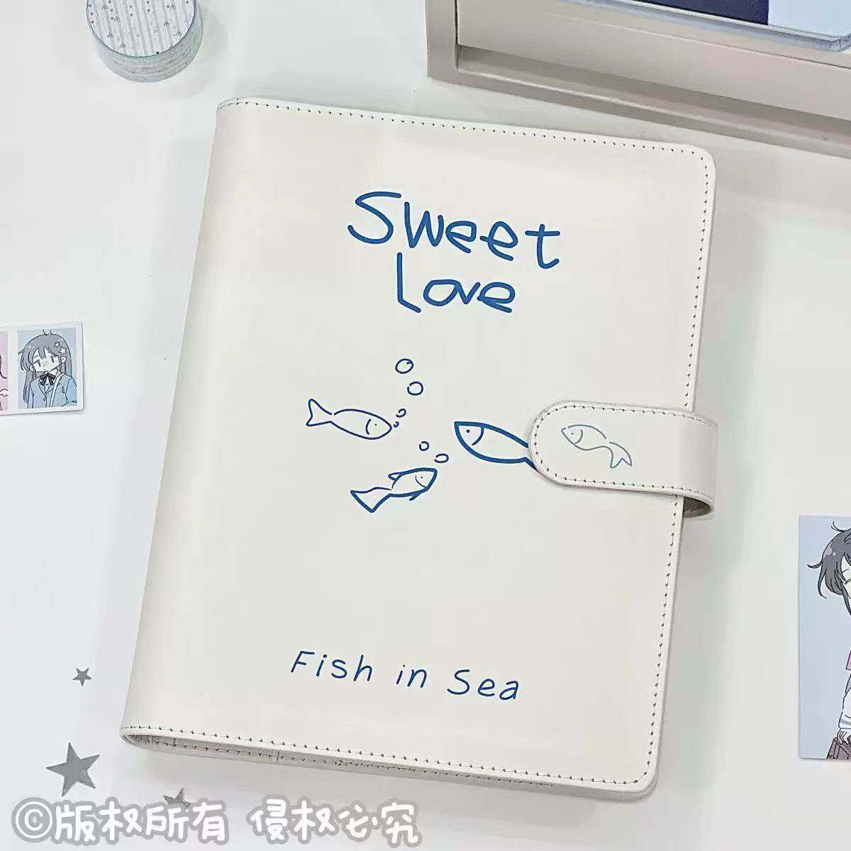 ins风气泡小鱼A5皮质活页笔记本学生高颜值可拆卸日记本作业本子