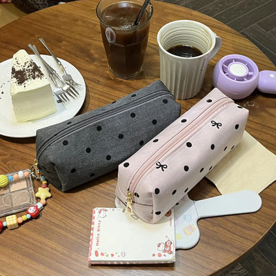 韩系波点蝴蝶结印花笔袋女大容量学生上课可爱收纳包高颜值文具袋