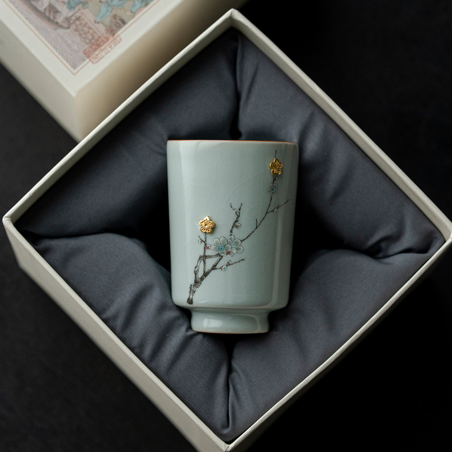 汝窑青瓷锔钉陶瓷茶杯品茗杯高档手工铜钉主人杯精致家用个人单杯