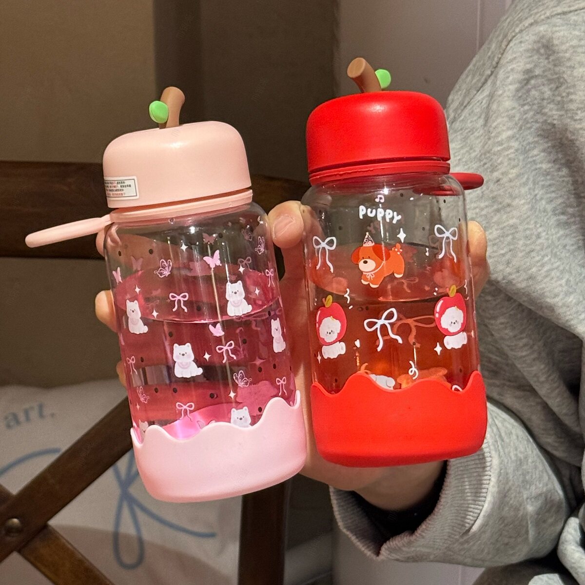 创意小狗爆款随手高颜值外出塑料杯水杯便携简约学生女直饮耐高温