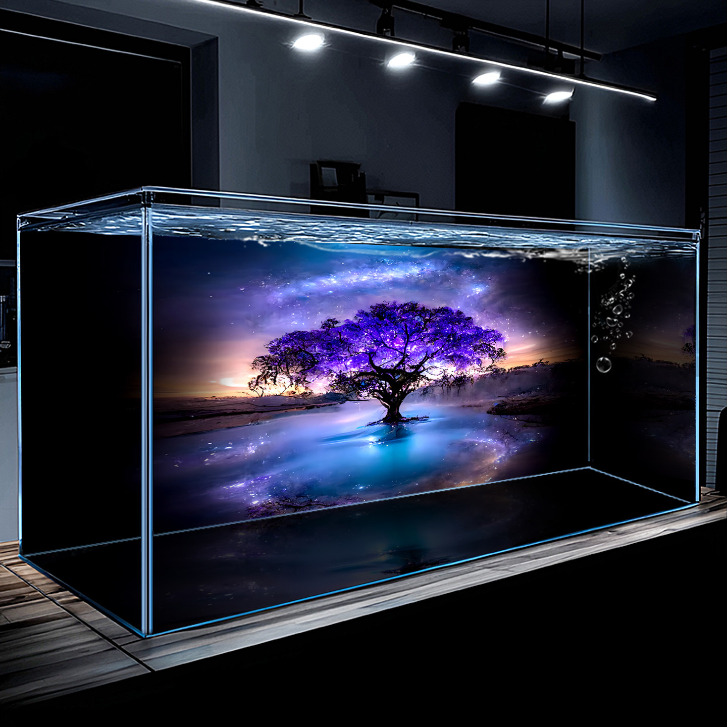 鱼缸背景画高清3D背景图定制月光星空地球龙鱼缸贴纸小鱼缸造景图