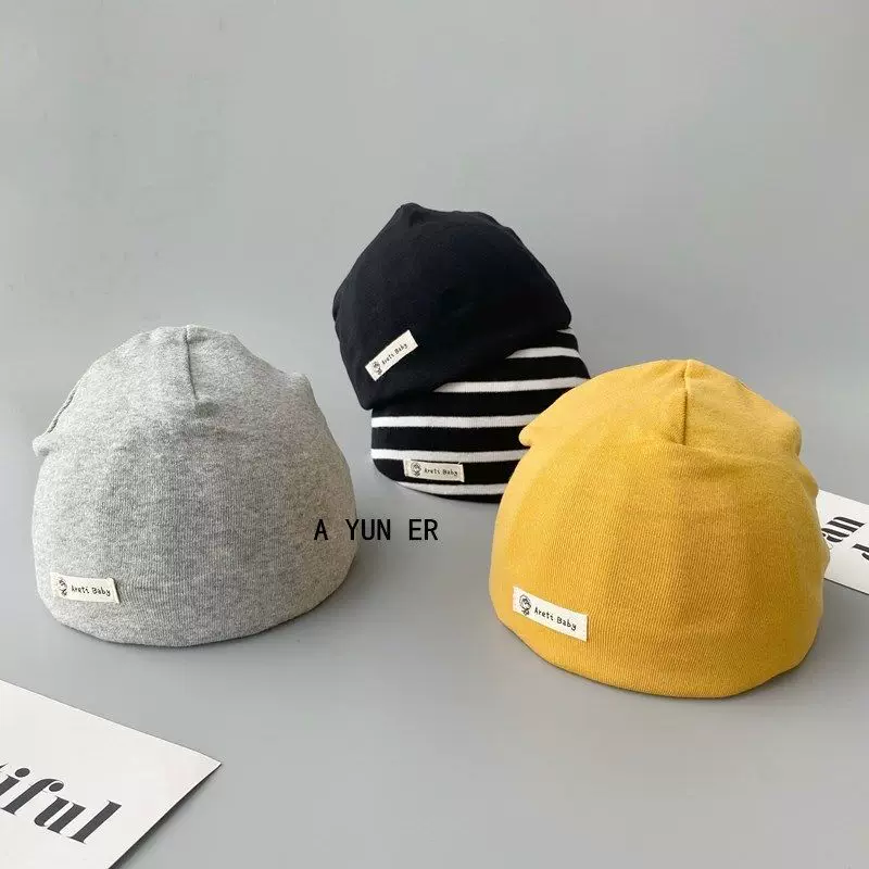 春秋薄款儿童条纹全棉套头帽|