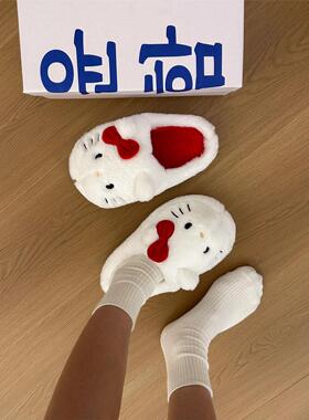 hellokiy拖鞋女学生宿舍可爱厚底棉拖鞋女士秋冬季室内家居保暖
