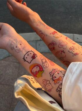 hellokiy猫彩色纹身贴库洛米kt防水网红持久仿真可爱手臂贴纸