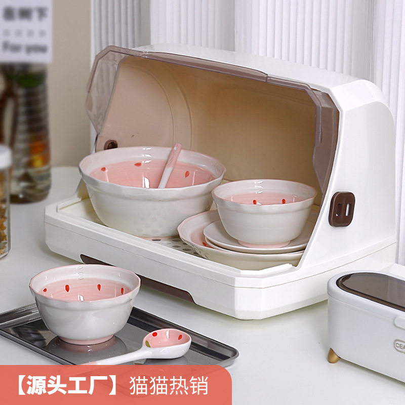 厨房碗筷收纳盒杯子收纳置物架水杯带盖碗盘箱沥水碗柜托盘碗碟架