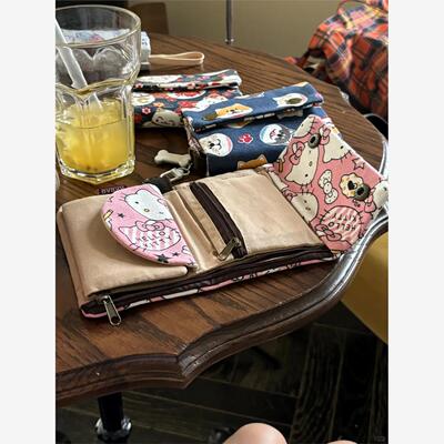 钱包男女2024新款卡包一体hellokiy三折帆布简约大容量可爱卡通