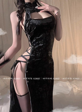 性感绑带民国风开叉复古旗袍制服