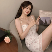 做你 猫小碎花性感睡衣包臀蕾丝吊带睡裙禁欲系带胸垫女款 纯欲风