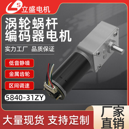 5840-31ZY蜗杆带编码器 直流齿轮减速电机直角大扭力马达12V24V