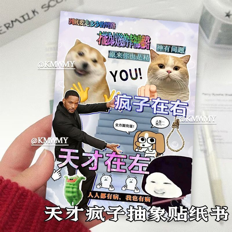 天才与疯子贴纸书趣味热梗创意抽象恶搞素材切膜巨厚咕卡装饰标识