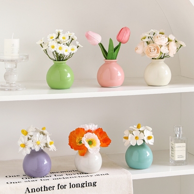 入户玄关摆件迷你陶瓷花瓶高级感水培办公桌客厅茶几餐桌插花摆件