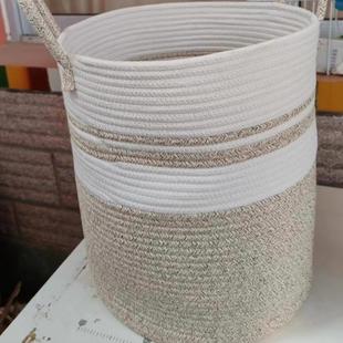 外贸棉绳编织篮超大容量圆形棉绳收纳筐带手柄家用衣物收纳筐