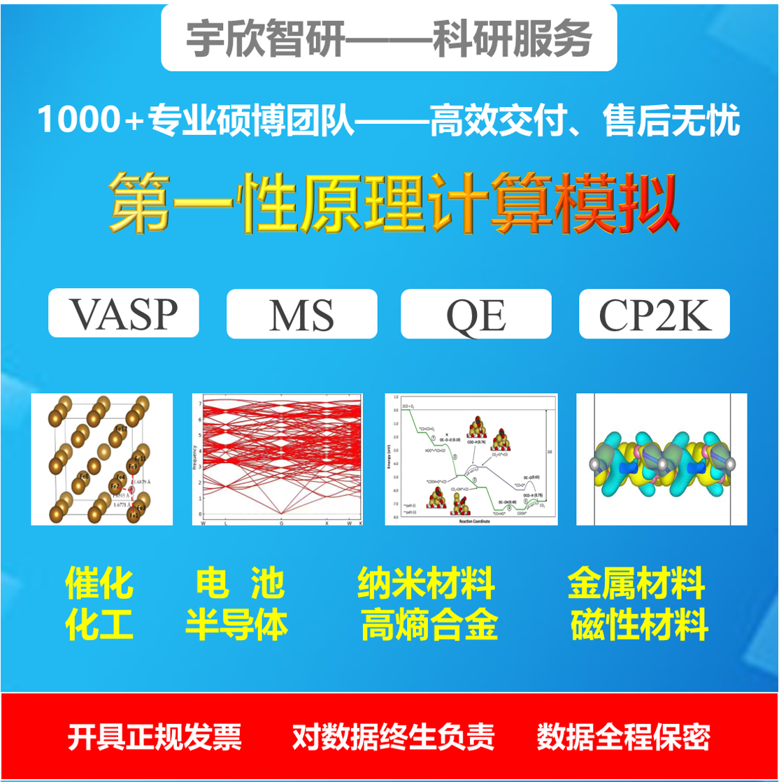 第一性原理计算 vasp/ms/gaussian/qe/cp2k能带 态密度 模拟计算