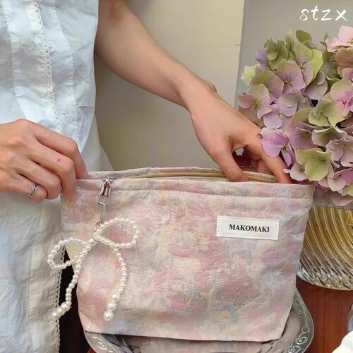 日本蝴蝶结小清新布艺化妆包护肤品收纳袋便携大容量洗漱包内胆包