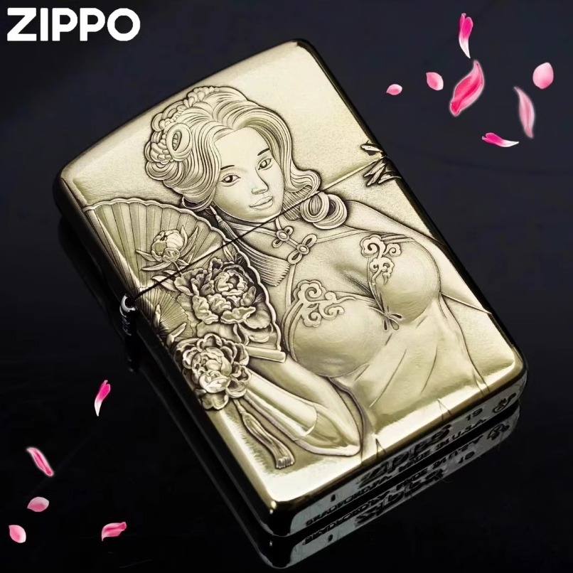 ZIPPO打火机纯紫铜镶嵌九尾狐女