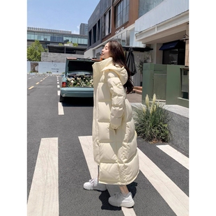简若95白鸭绒羽绒服女长款过膝冬季加厚2026新款情侣宽松外套中戏