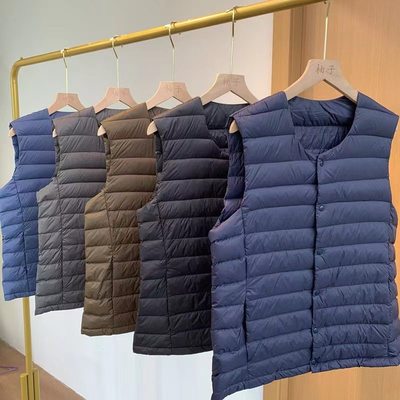 明摩羽绒服不钻绒圆领V领内搭外穿90白鸭绒羽绒马甲2025年新款冬