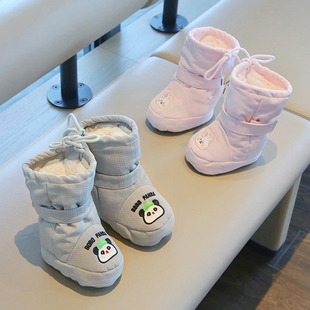 婴儿高筒棉靴防风保暖秋冬宝宝软底加绒厚脚套不掉宝宝卡通雪地靴