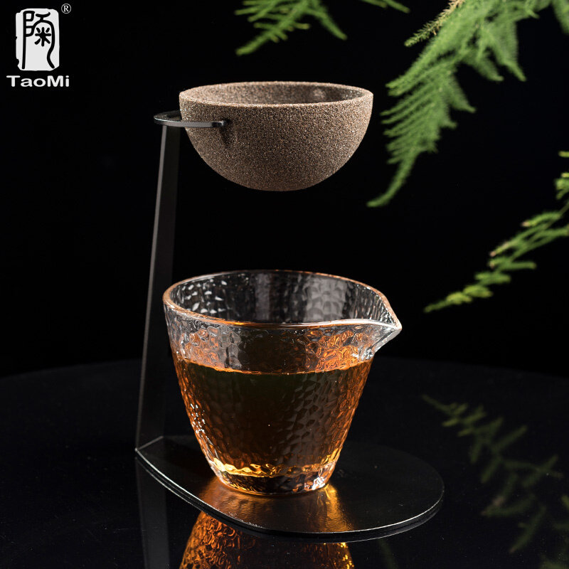 陶迷无孔茶漏公道杯氧化铝矿石陶瓷茶滤托架过滤器耐高温玻璃公杯