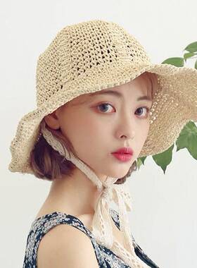 新疆包邮专区蕾丝编织草帽子新款2020网红沙滩帽女海边夏天遮阳帽