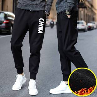 新疆包邮专区ins超火的裤子男加绒加厚运动裤学生宽松韩版ulzzang