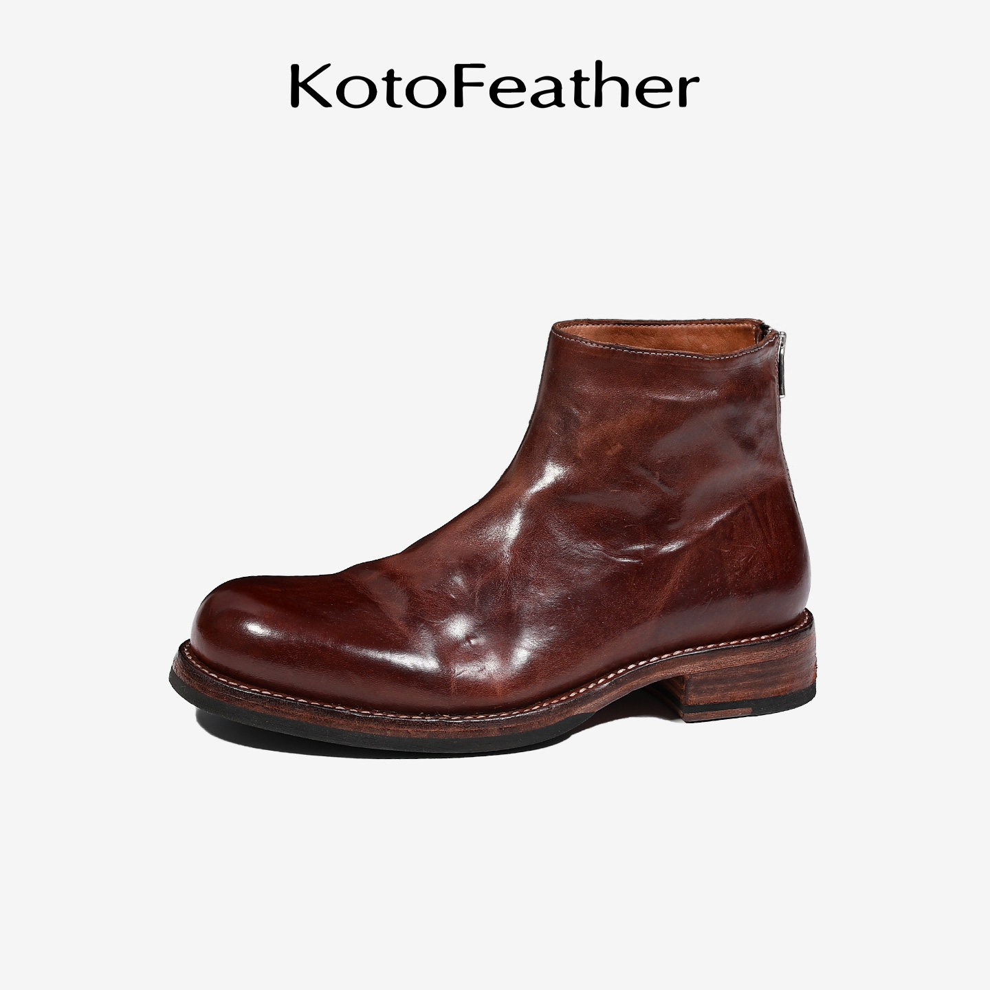 珡羽KotoFeather 马皮切尔西靴男后跟拉链英伦风中筒透气休闲鞋靴