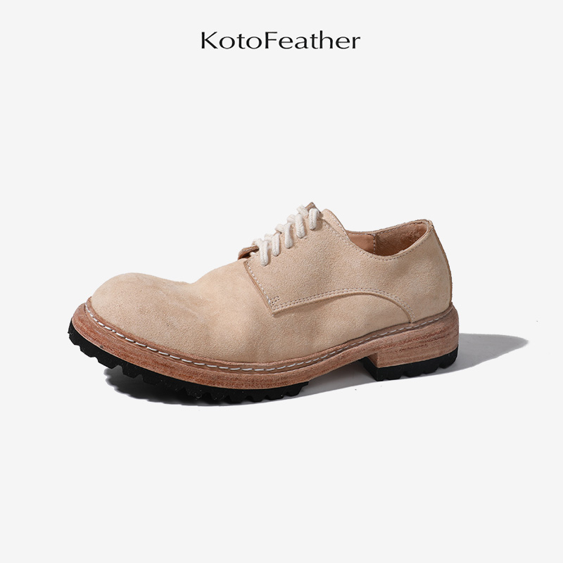 珡羽KotoFeather 美式复古休闲大头皮鞋手工固特异低帮男士德比鞋