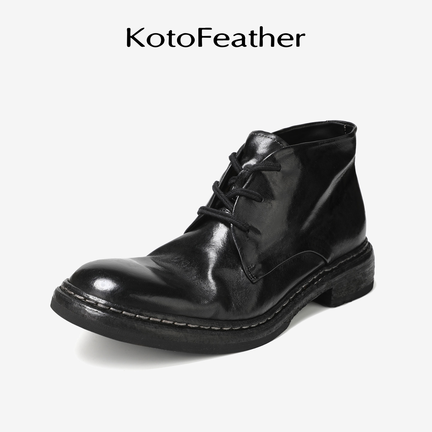 珡羽KotoFeather袋鼠皮短靴男士手工固特异男靴复古英伦风沙漠靴
