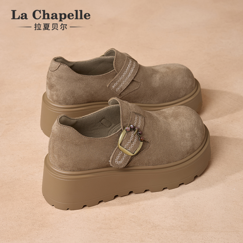 拉夏贝尔2025新款秋季厚底勃肯鞋