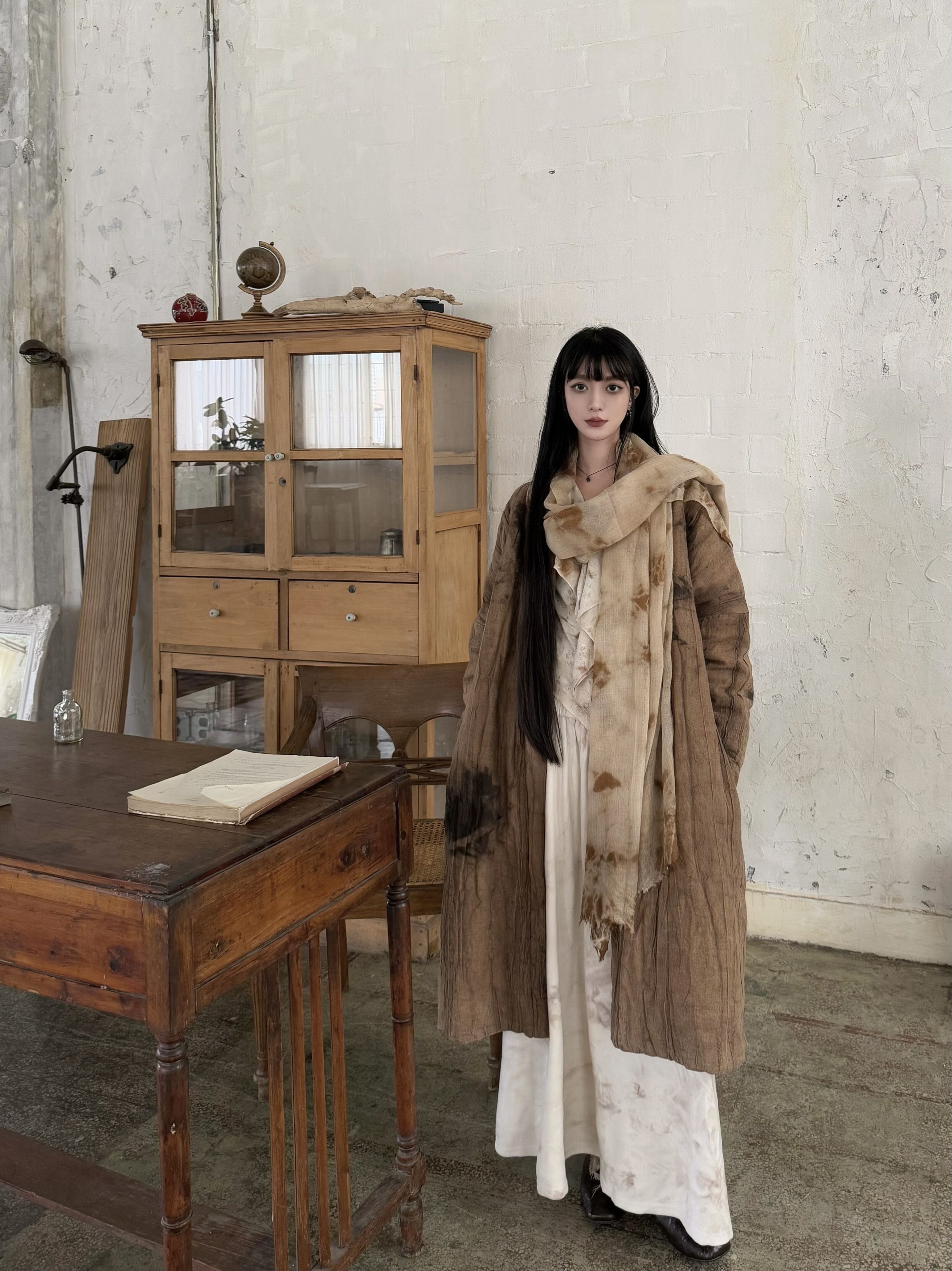 25秋款纯手工植物染“落木”复古文艺显瘦长款棉衣