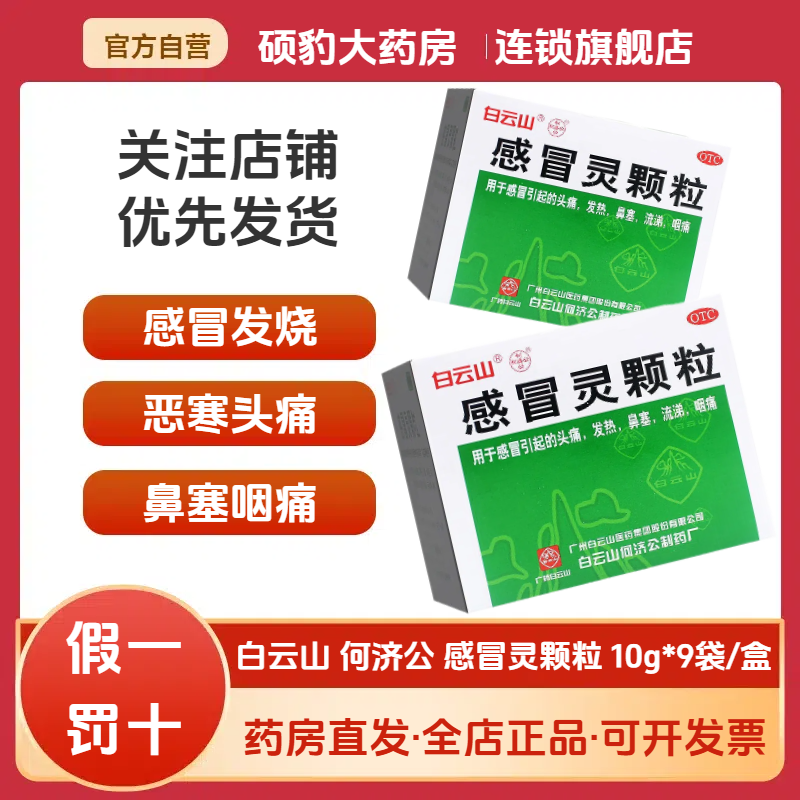 【何济公】感冒灵颗粒10g*9袋/盒发热鼻塞头痛咽痛感冒