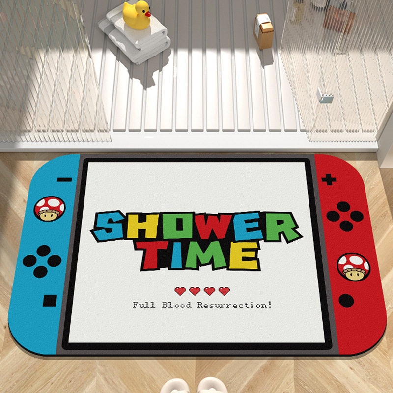 新款 硅藻泥地垫卡通游戏机长方形浴室防滑垫家用卫生间洗手台吸