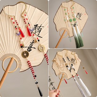 国风新中式铜钱荷花方牌耳挂古装汉服配饰古风黑红百搭长流苏耳饰