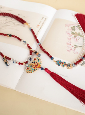 古风新款红色新年软璎珞汉服马面裙百搭项链古装配饰带长背云项饰