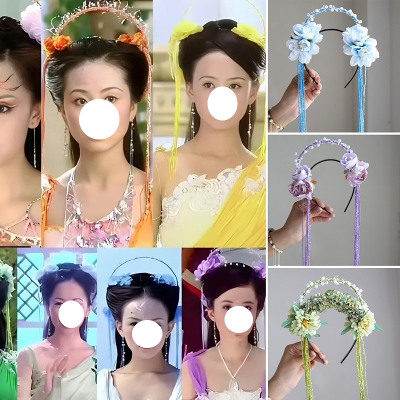 新款古风七仙女儿童妆造发箍流苏绢花古装配饰公主超仙写真头饰