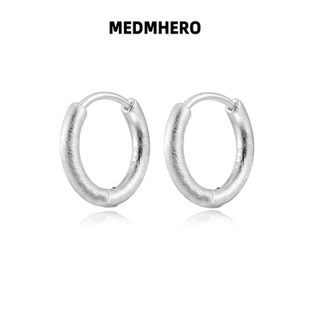 极简拉丝耳环S925纯银男素圈轻奢高级感哑光小众养耳洞耳扣送男友