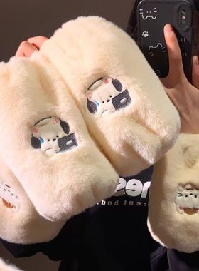 可爱小狗毛绒袖套秋冬上班耐脏套袖防污成人毛衣羽绒服防寒简约感