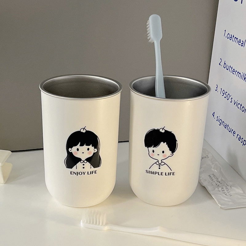 苹果男孩女孩防摔情侣漱口杯ins高颜值简约卡通创意牙刷杯洗漱杯