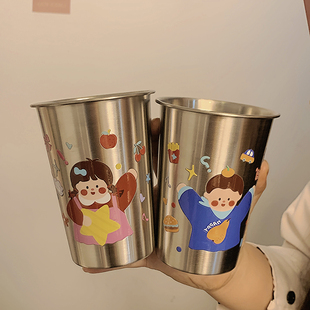 欢乐一家牙刷漱口杯简约家用304可爱不锈钢洗漱高颜值情侣刷牙杯