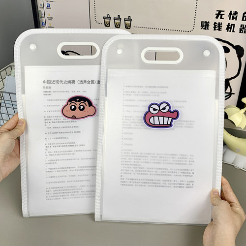 ins竖款学生颜值竖版大容量试卷高收纳风琴包多层手提式卡通小新