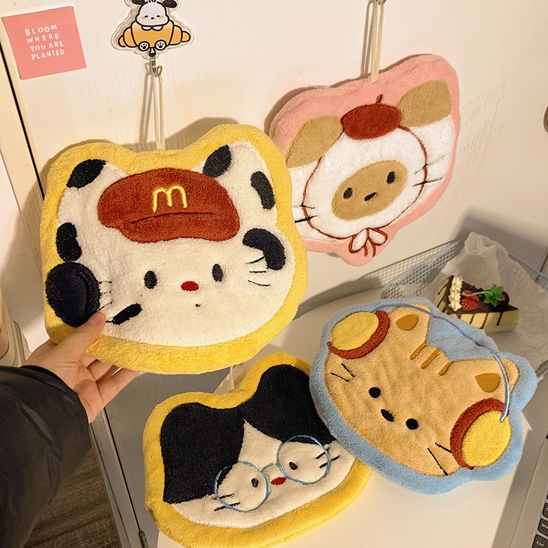 卡通可爱手巾挂式卫生间擦手巾厨房手帕家用珊瑚加厚抹布吸水毛巾